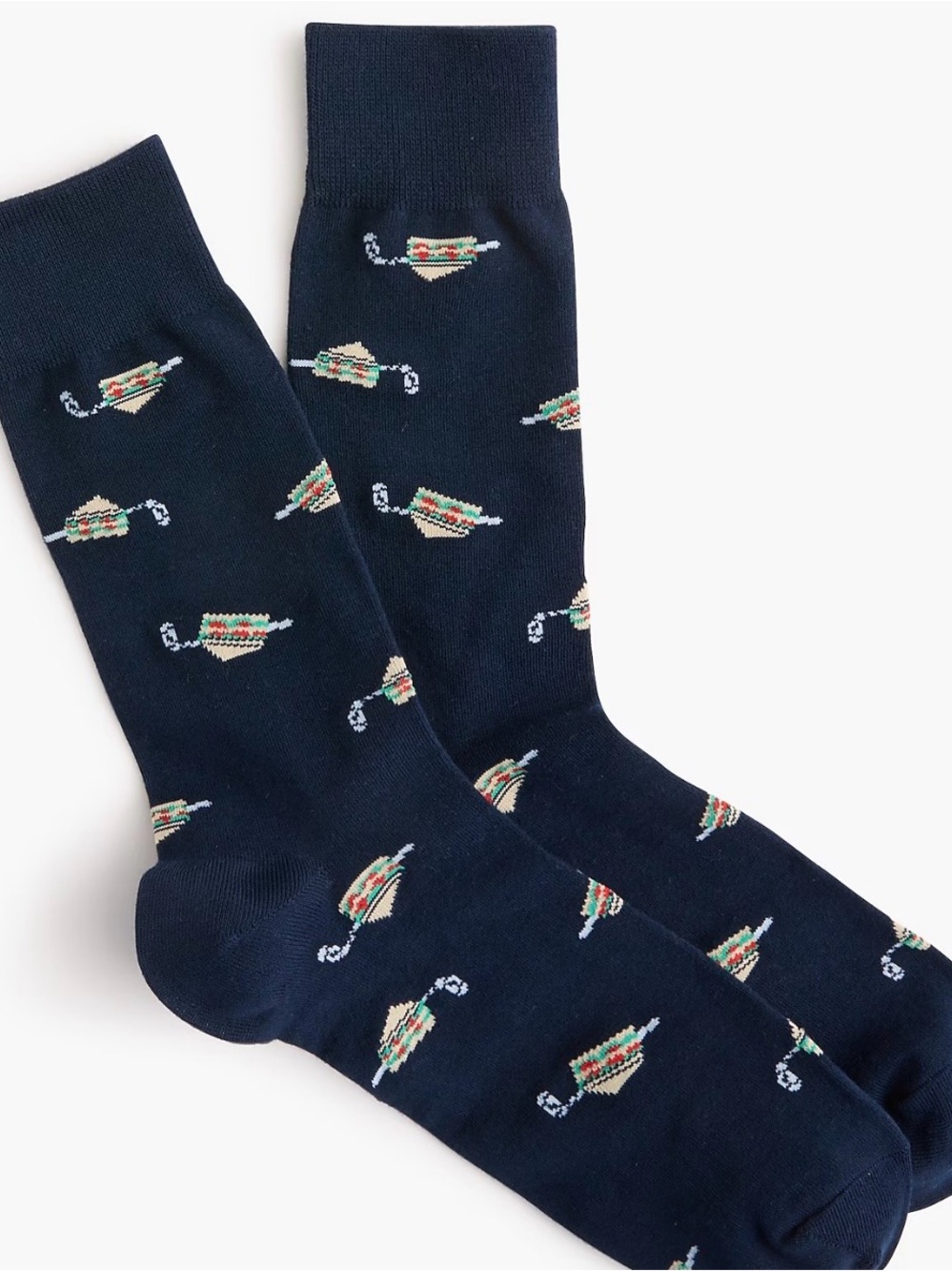 J. Crew Navy Crew Socks with Sandwich Novelty Pattern